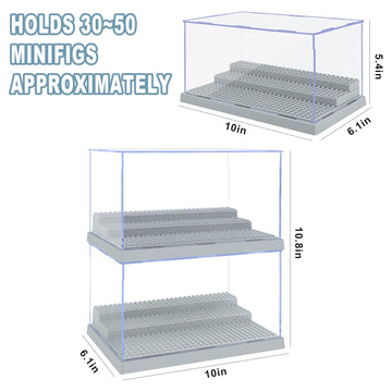 2 Pack Display Case For Minifigure Action Figures Blocks, Acrylic Minifigure Display Case Box Storage With 3 Movable Steps Gift