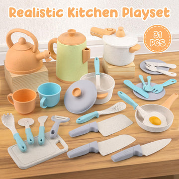 Pretend Play Kitchen Accessories Toys, Pots And Pans Utensils Playset For Kids, Cooking Play Set Gift For Toddlers Boys And Girl