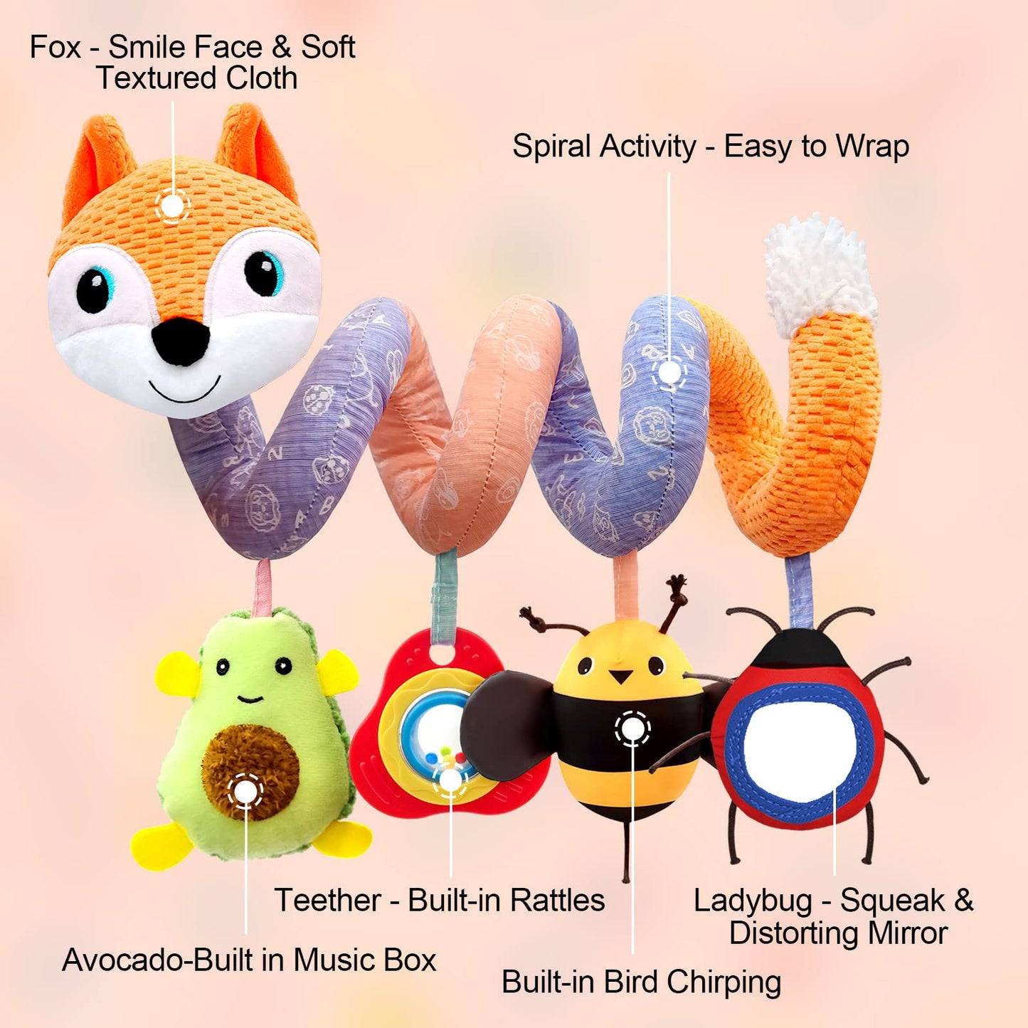 Car Seat Toys Newborn Toys, Stroller Toys Baby Toys 0-3 Months Infant Toys, Baby Toys For Carseat Stroller Crib With Music Rattles Teether, Baby Toys For 0 3 6 9 12 Boys Girls Enfants (Orange)