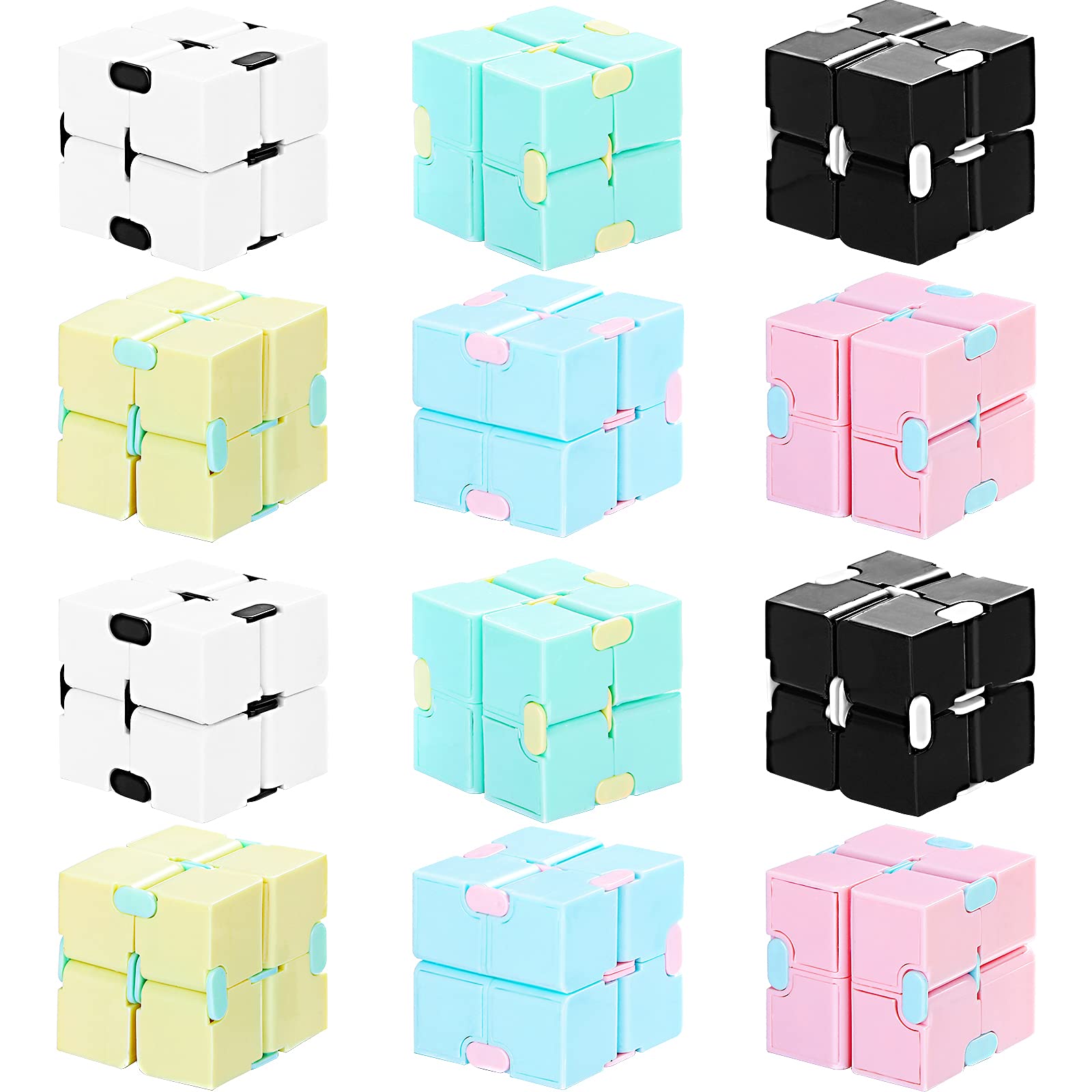 12 Pieces Mini Cube Blocks Mini Cube Desk Toy Magic Sensory Tool Blocks Puzzle Flip Cube For Teens Adults Birthday Favors (Macarons)