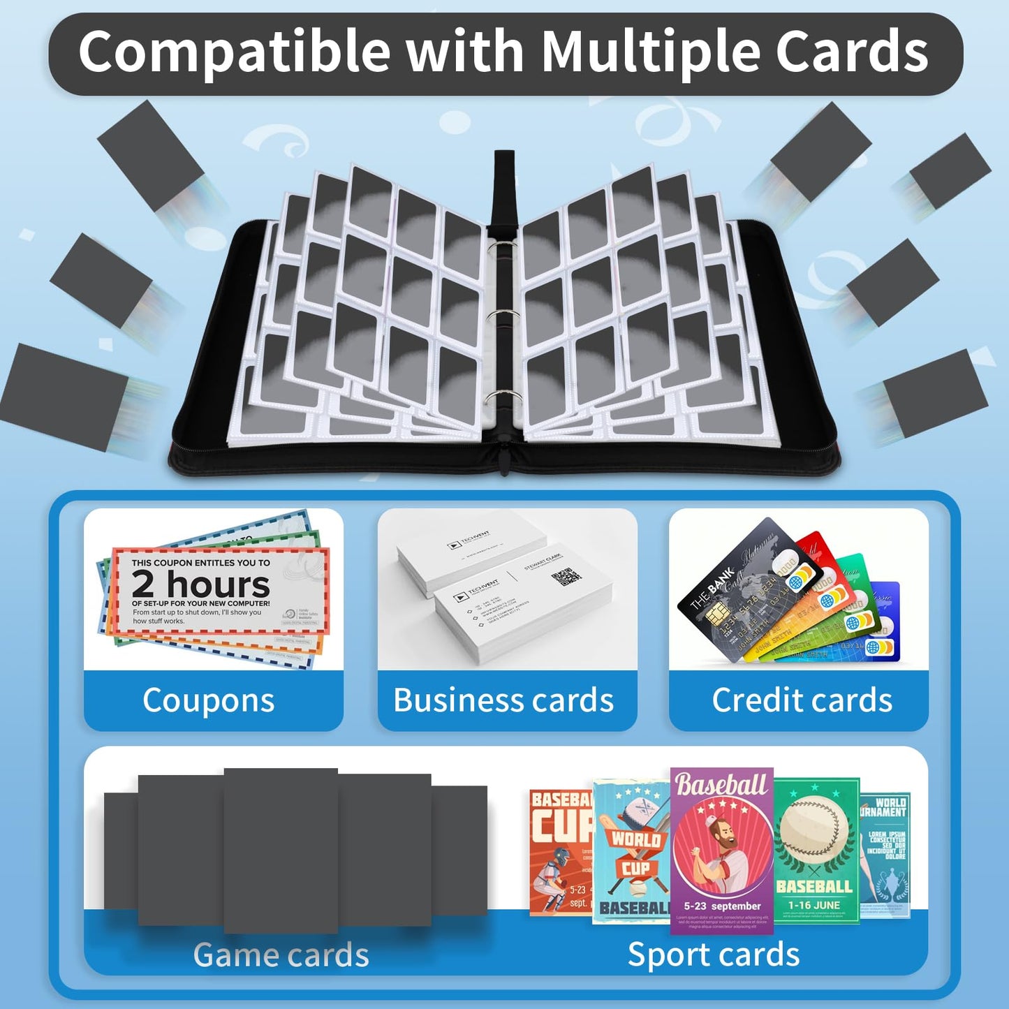 YoKiStar Trading Card Binder 9 Pocket  900 Pockets Card Holder with 50 Removable Sleeves for Game Cards enhanced Card Book  Game Cards & Sports Cards