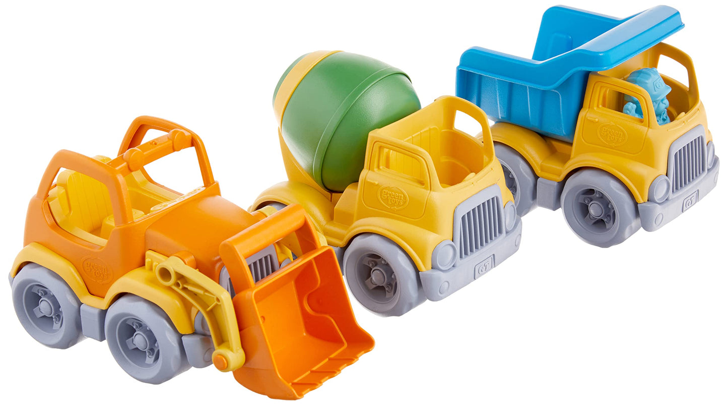 Green Toys Construction Vehicle Includes Scooper, Dumper, Mixer, 1 Character- 3 Pack - 4C