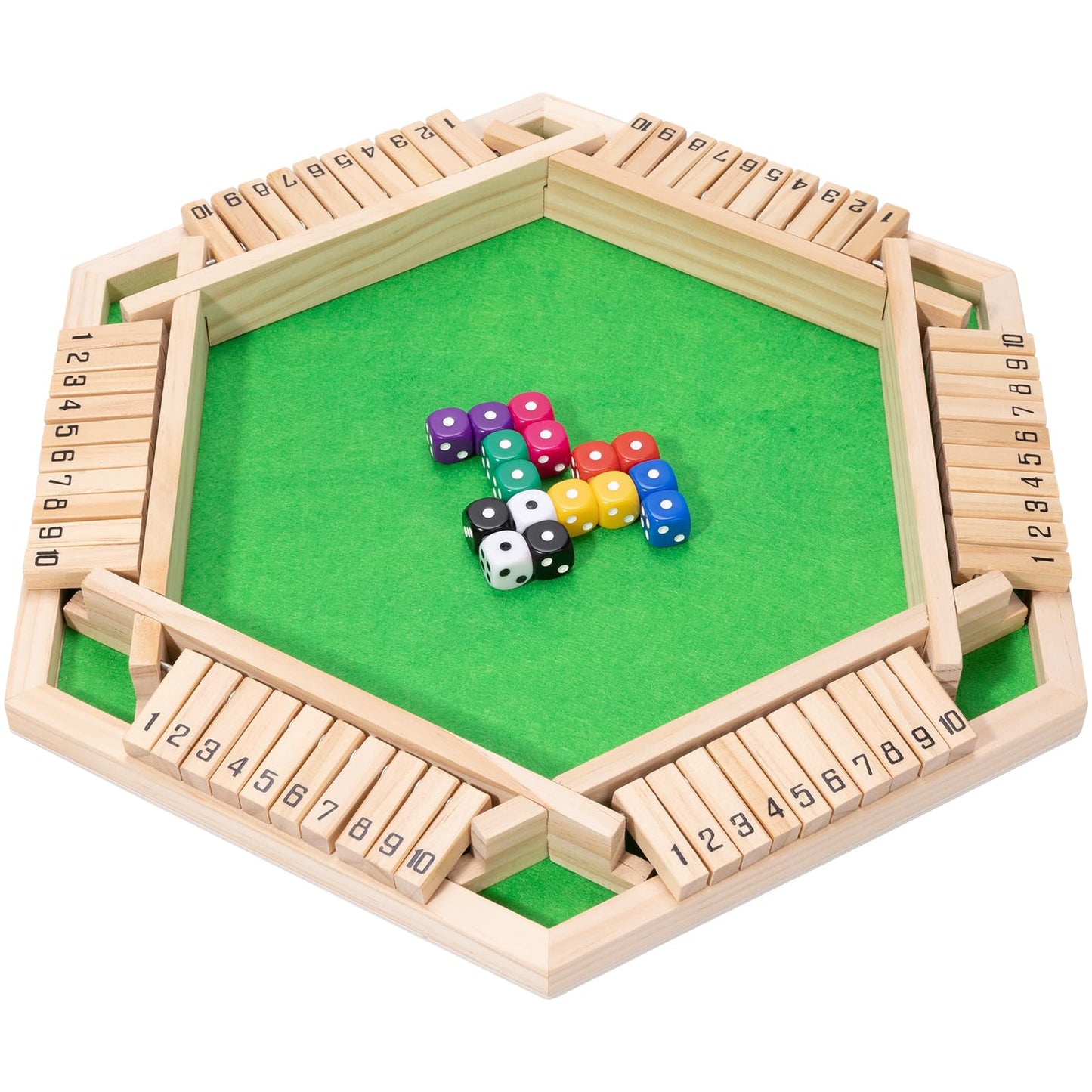 Fowreny Shut The Box Dice Game - Classic Wooden Tabletop Game for 2-6 Players - Natural Wood Finish Family Board Game for Adults