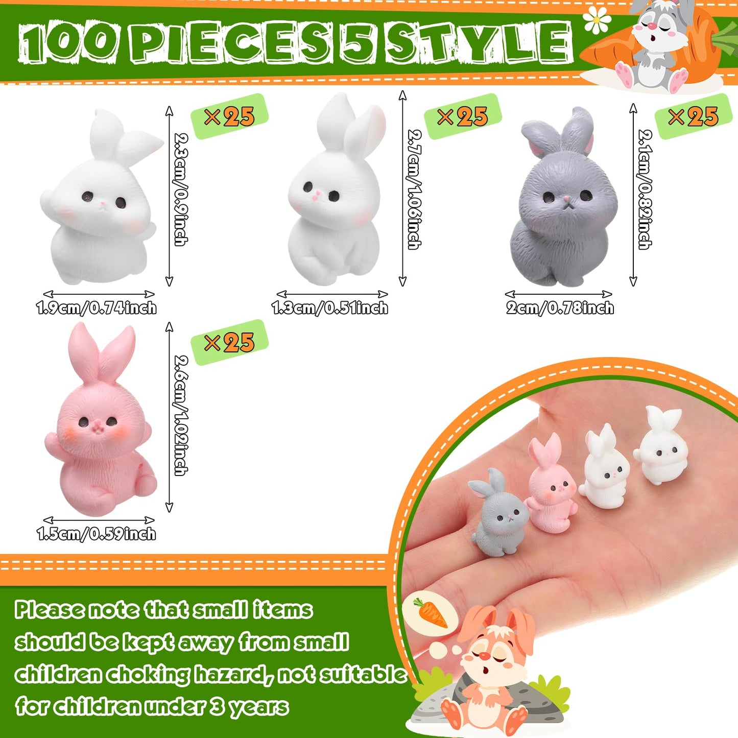 Marsui 100 Pcs Bunny Miniatures Figurines Rabbit Miniature Accessories Easter Garden Landscape Garden Bunny for Easter Accessori