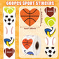 FEBSNOW Sports Stickers for Kids, 600Pcs Valentines Football Basketball Soccer Baseball Self-Adhesive Water Bottle Sticker Heart