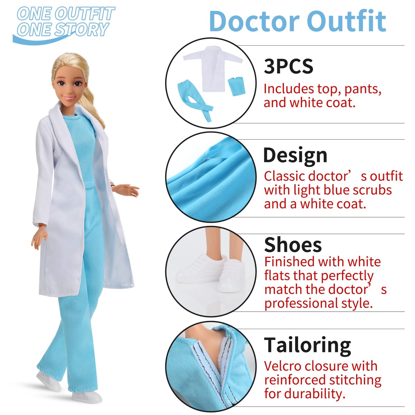 11.5-Inch Themed Doll Clothes & Accessories - Educational Role Play Gift Set for Girls with 5 Outfits(Doctor, Flight Attendant,