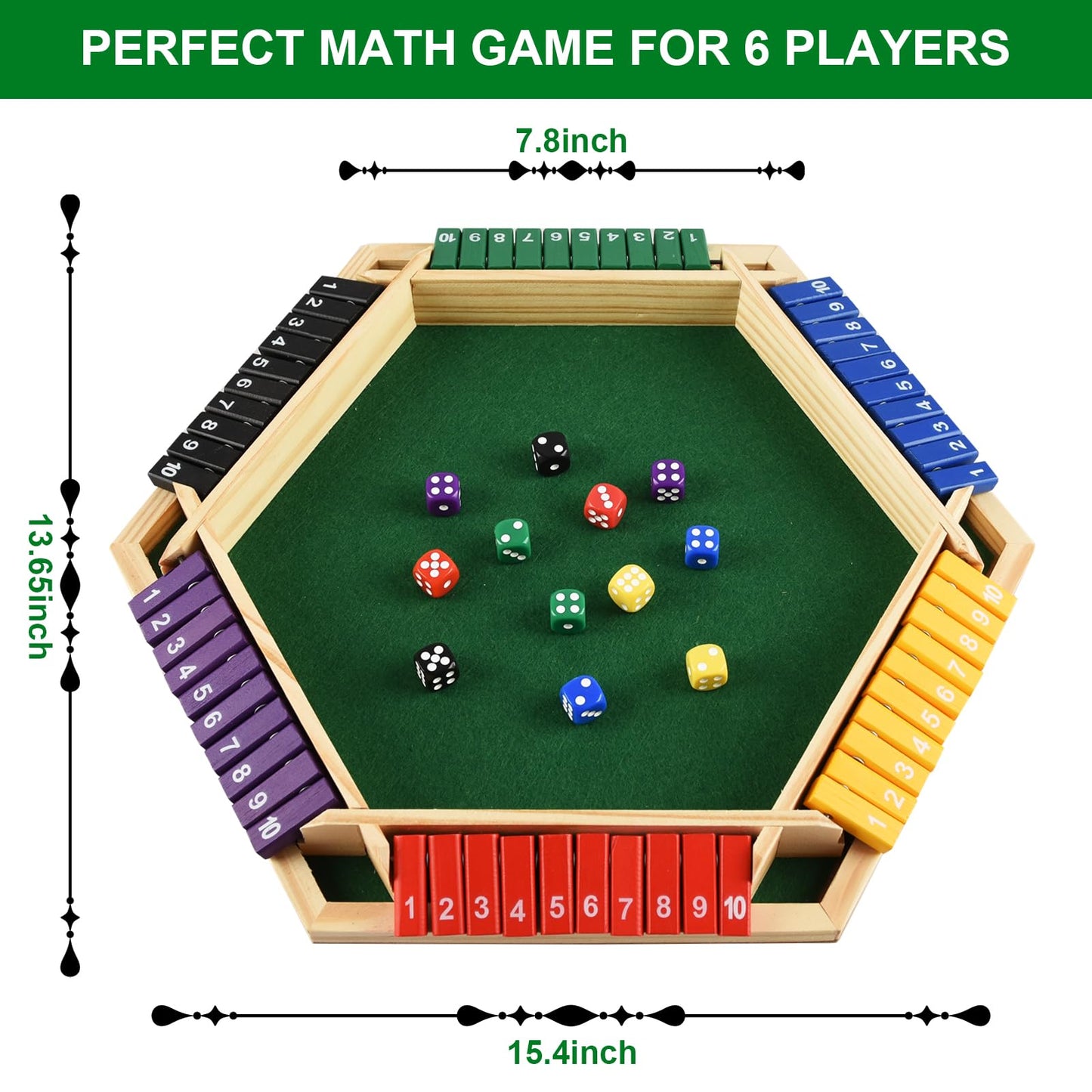 Alangduo Shut The Box Game With 12 Dice, 2-6 Player Shut The Box Table Math Game, Shut The Box Game Wooden, Educational Close The Box Game For Kids, Adults(Multicolour)