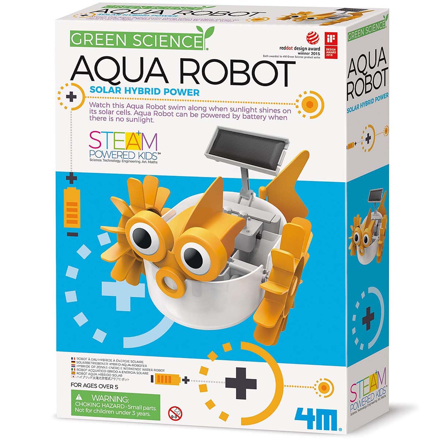 4M: Green Science: Aqua Robot - DIY Water Swimming Fish Toy Robot, Solar & Battery Hybrid Power, STEM Building Craft & Activity 