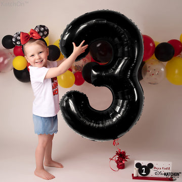 Katchon, Black Number 3 Balloon - Giant, 40 Inch | Black 3 Balloon Number, 3Rd Birthday Decorations For Boys | 3Rd Birthday Balloons, 3 Year Old Birthday Decorations | Third Birthday Decorations Boy