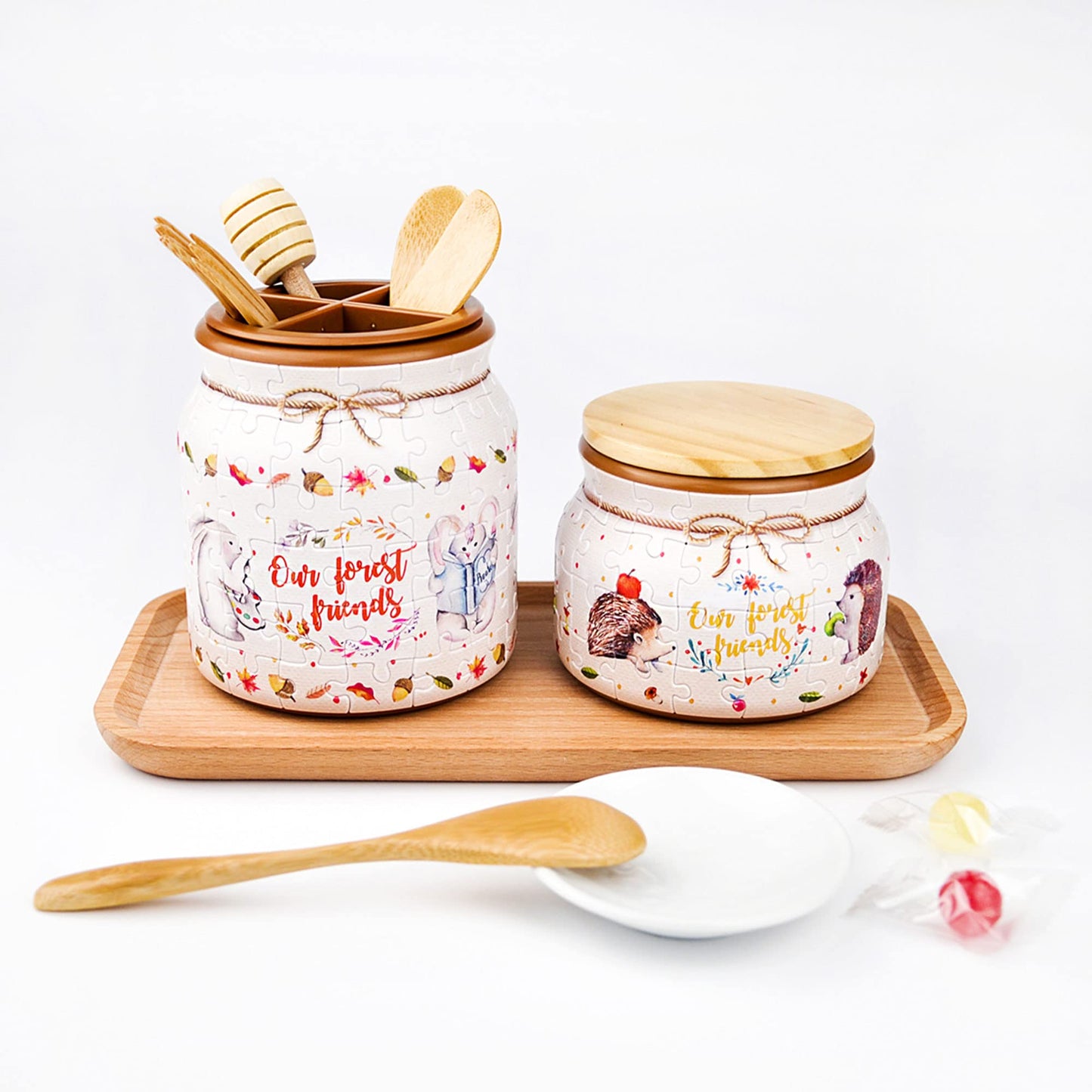 Pintoo 3D Puzzle Jar 64 Plastic Pieces For Adults - Hedgehog And Apple - Wooden Lid Container For Kitchen Dining Study Living Room No Glue Requied Small [Bc1001]