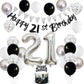 21St Birthday Decorations For Him Her, Happy 21St Birthday Banner With Black Silver White 21St Birthday Balloons Birthday Cake T