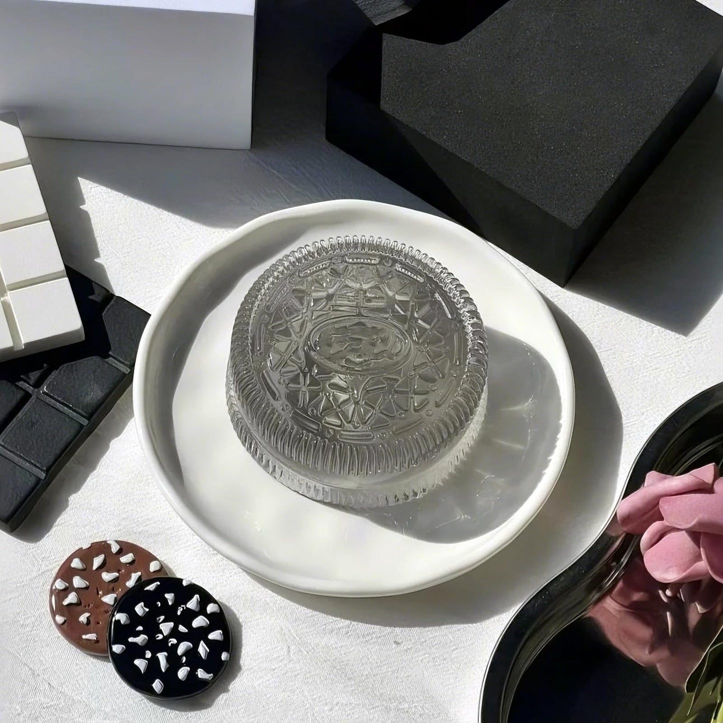 Big Sandwich Cookies Taba Squishy Kit - Silicone Handmade Biscuit Fidget Toys for Kids (Clear Black)