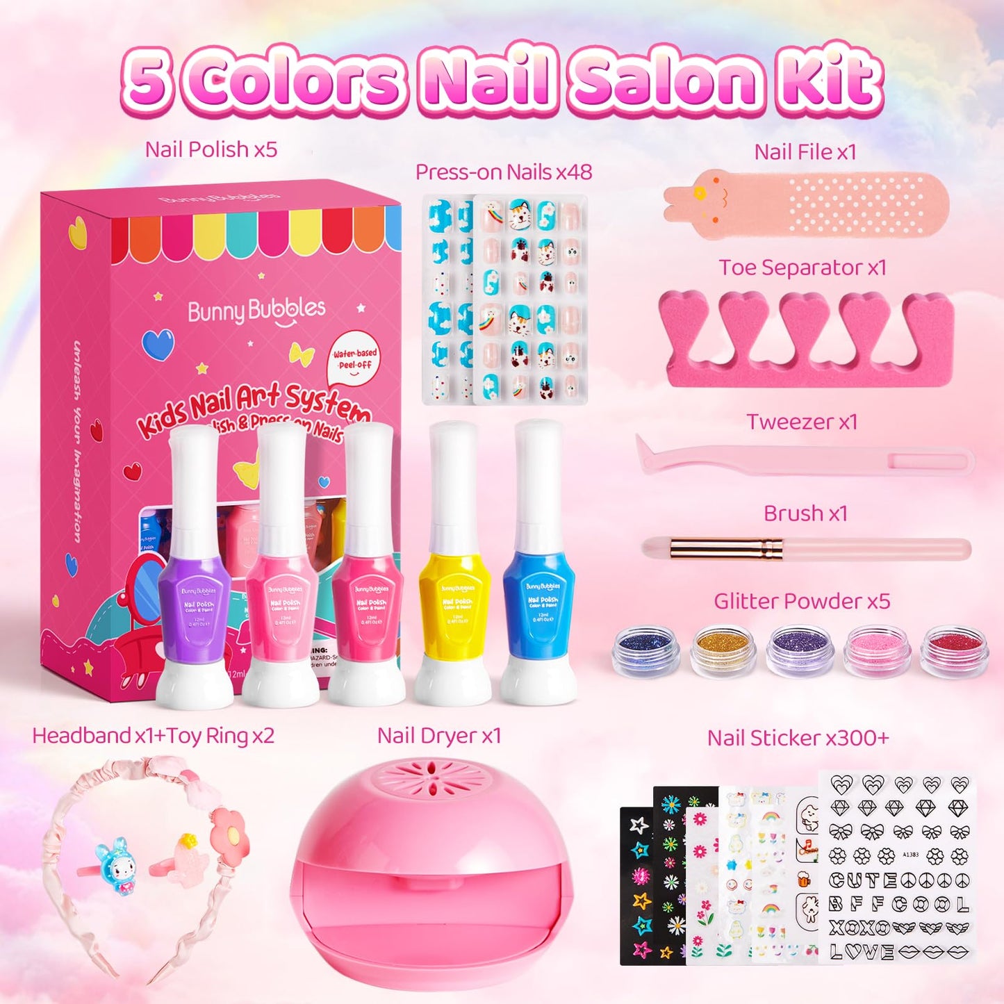 Kids Nail Polish Kit with Nail Dryer, 69PCs Nail Art Makeup Toy Set for Kids, Christmas Birthday Presents for 7 8 9 10 11 12 Yea