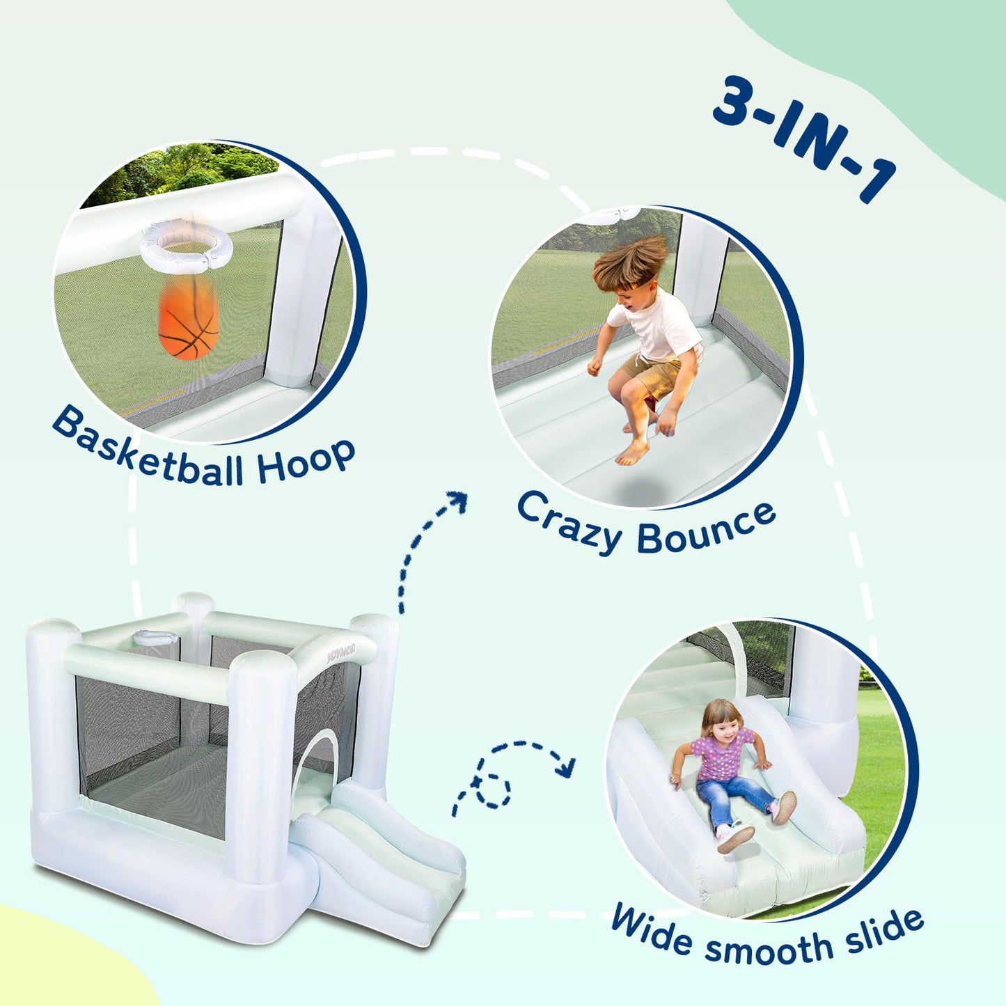 JOYMOR Grandient Style 3-in-1 Inflatable Bounce House for Kids 3-6 w/Basketball Hoop and Slide  Kids Small Bounce House with Blower for Toddlers Indoor & Outdoor Party