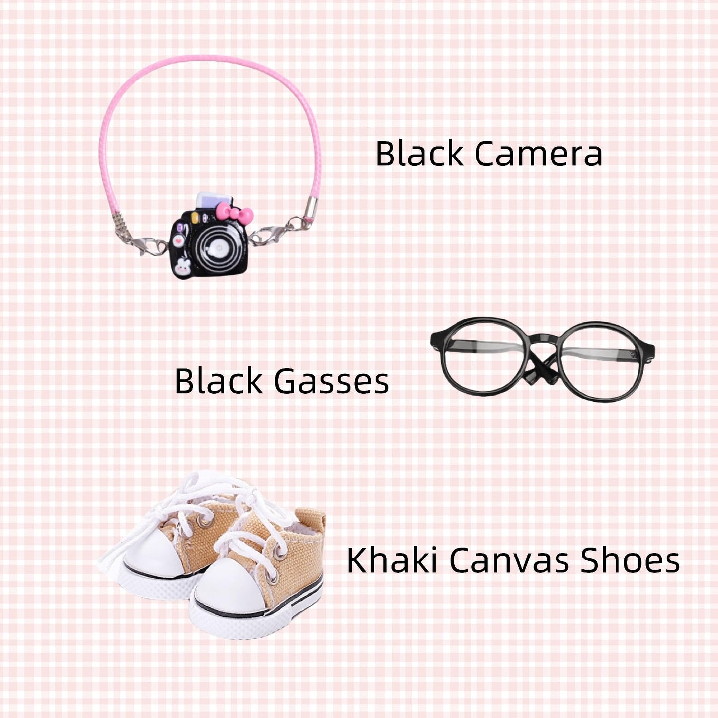 17cm Doll Designer Clothes  enhanced Doll Halloween Outfit Set Accessories with Tshirt  Yellow Overall  Black Camera  Glasses  Shoes  Khaki Bucket Hat  Yellow