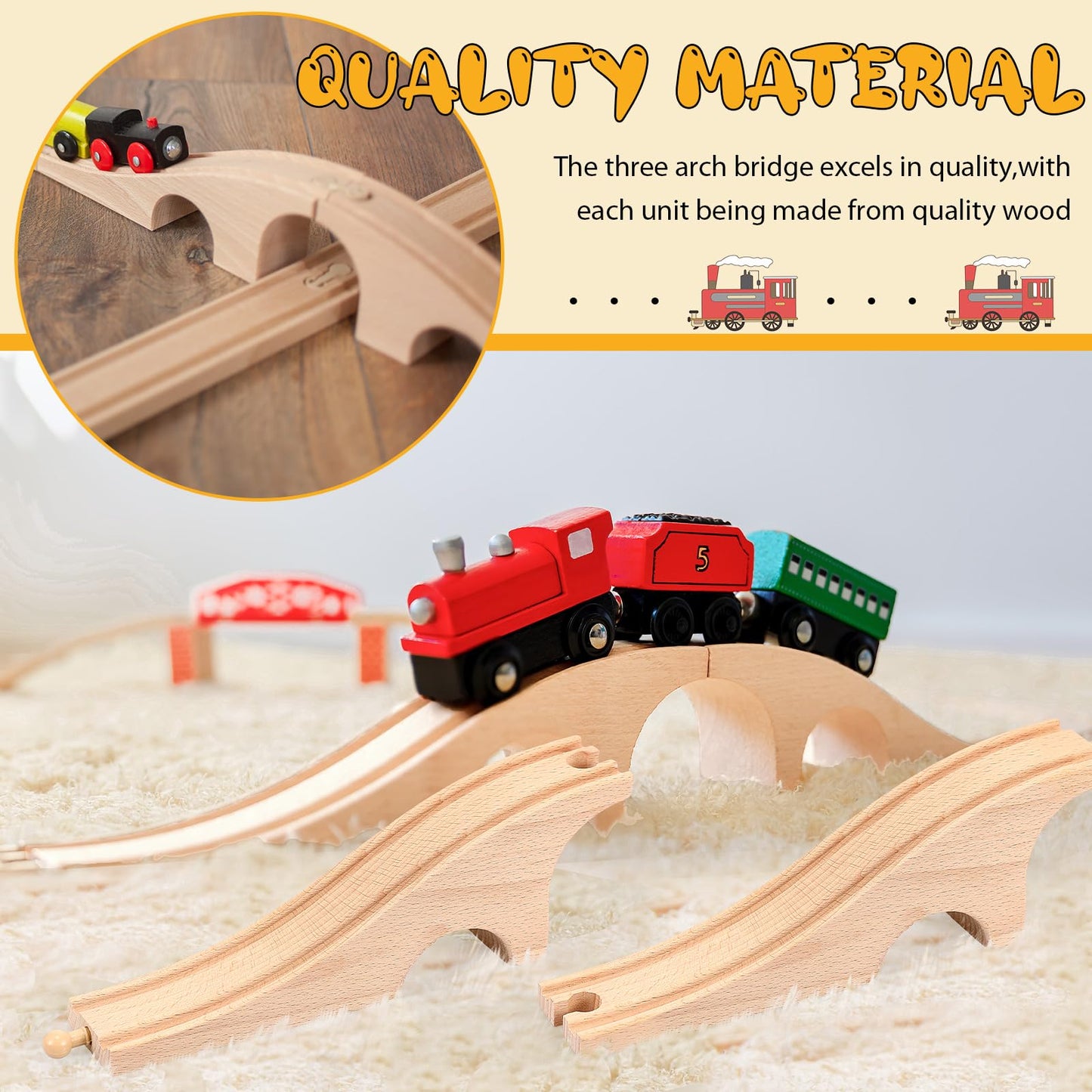 Liliful Wood Train Track Expansion Wooden Train Track Accessories Wooden Train Bridge for Most Major Toy Trains Railway