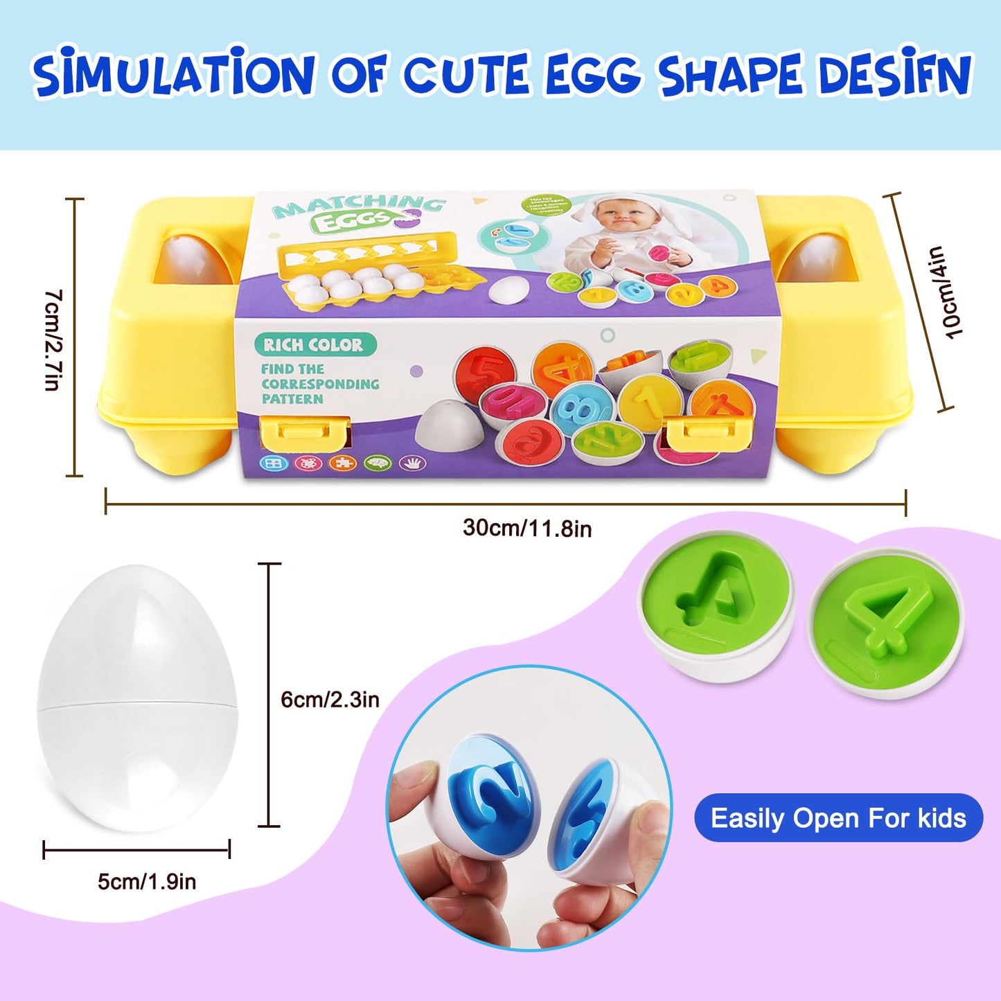 Looikoos Matching Egg Toy Set - 12 Play Eggs Toddler Toys - Educational Color And Number Recognition Skills -Learning Egg Game P