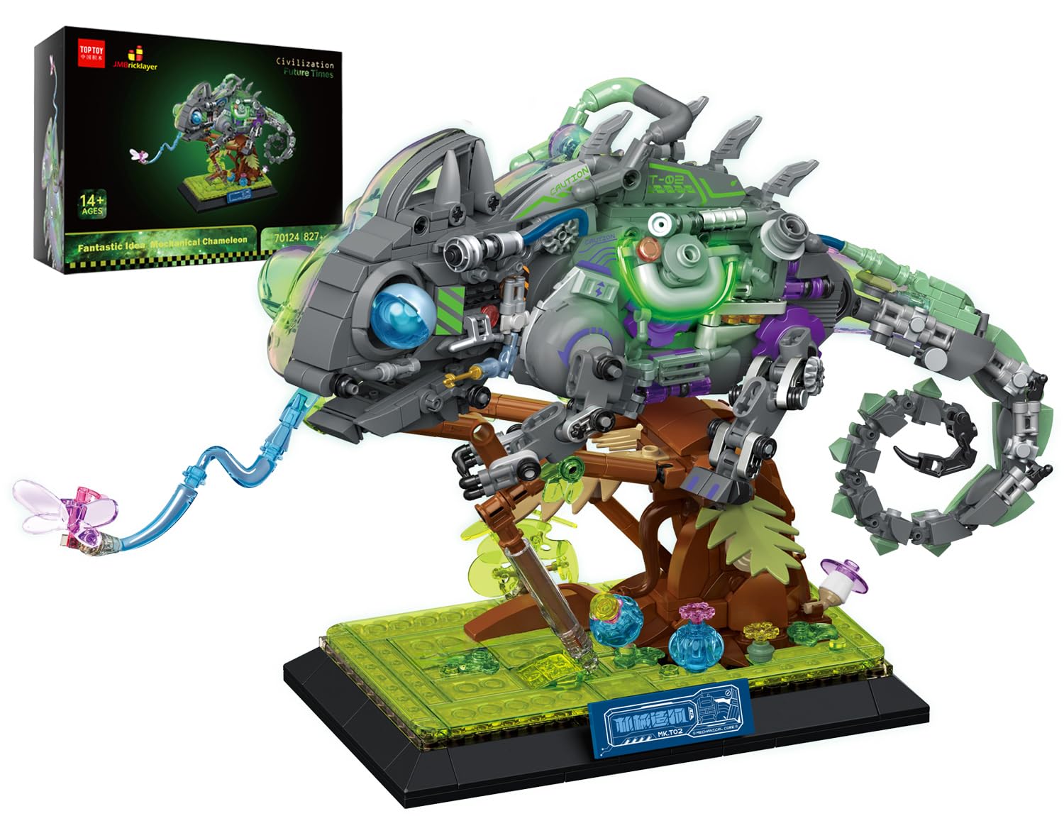 JMBricklayer mature-themed Building Sets Mechanical Chameleon 70124  Cool Rainforest Animals Collectible Display Model with Base  Creative Design Building Toys Gifts for mature-themeds Men Boys Girls 14+