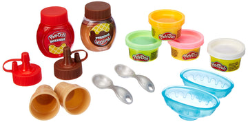 Play-Doh Kitchen Creations Double Drizzle Ice Cream Playset for Kids 3 Years and Up with 2 Drizzle Colors and 4 Classic Cans, No