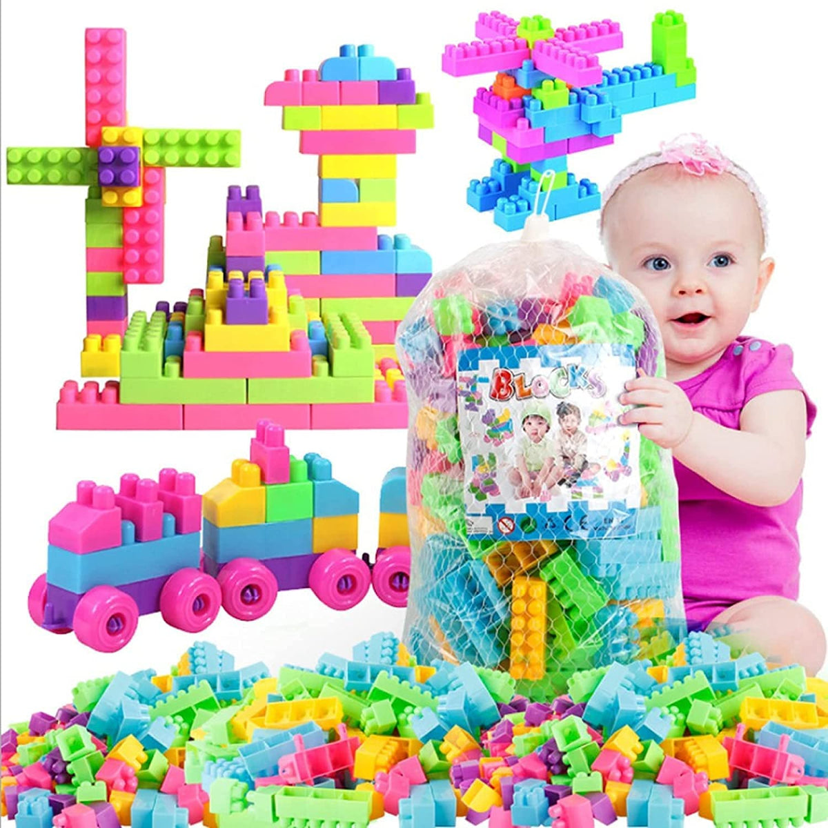 AEXONIZ TOYS Colorful Building Blocks for Kids  Plastic Building Block with Wheels Creative Smart Activity Fun and Learning Tra