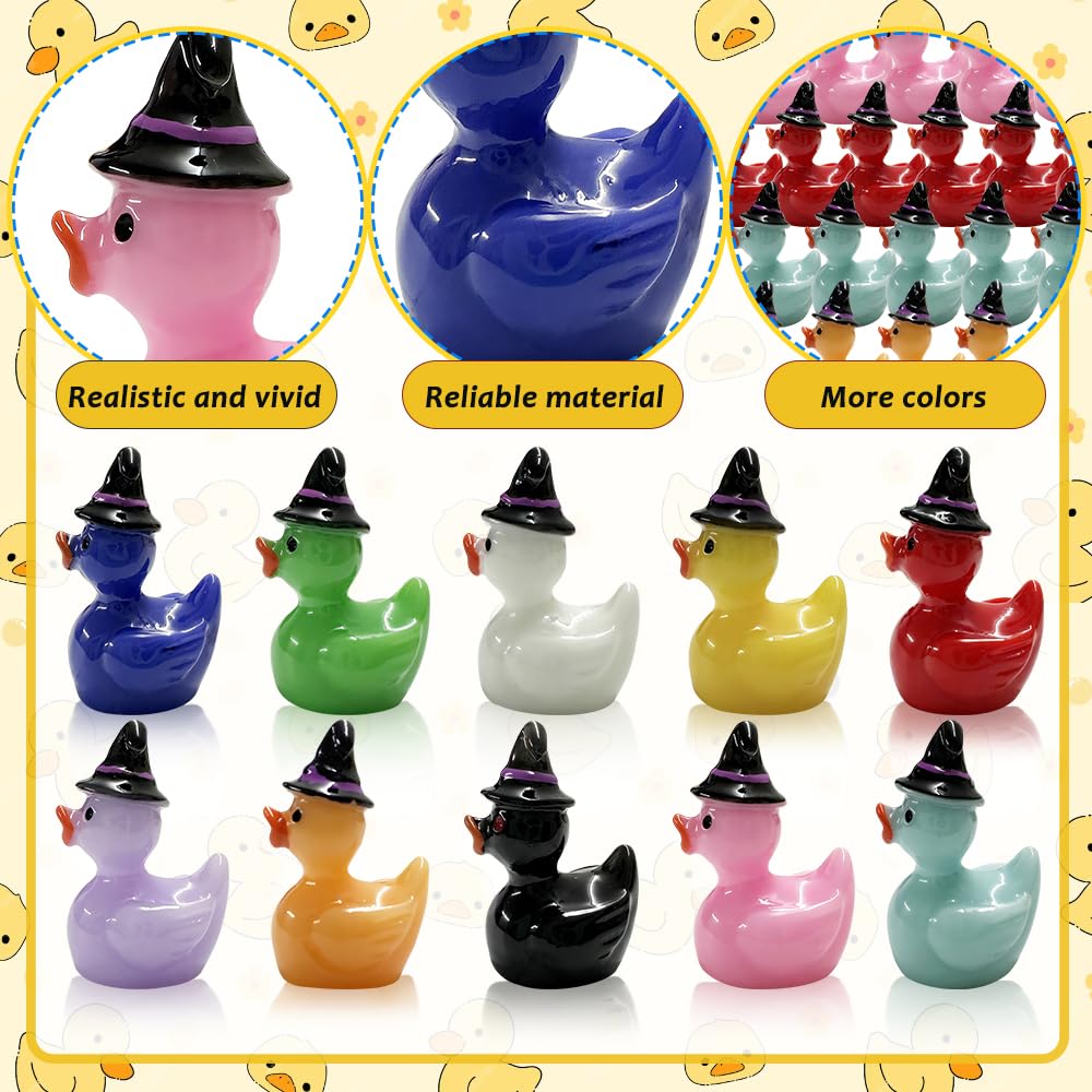 Aweelon 100Pcs Mini Resin Duck With Hat Halloween Tiny Duck Figurines Resin Ducks Bulk Multicolor Mini Ducks Miniature For Garde