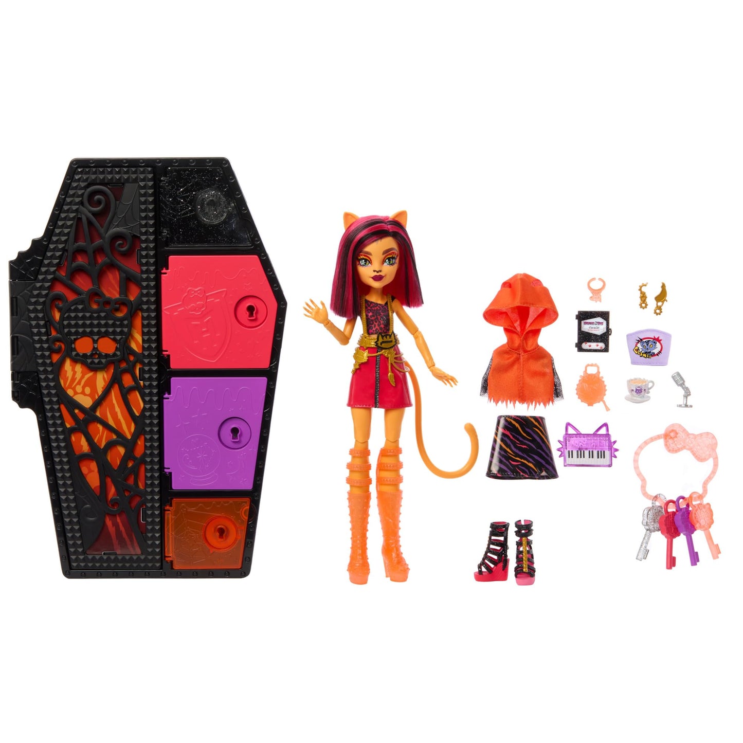 Monster High Skulltimate Secrets Doll - Toralei Stripe with Dress-Up Locker & 19+ Surprises, Multicolor, Plastic, Model HNF80