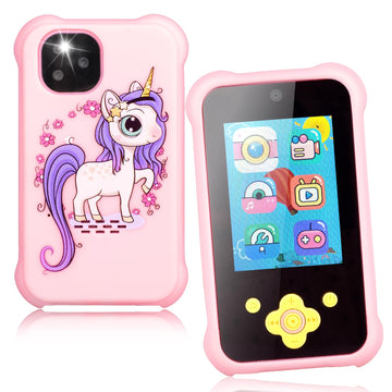 Mini Phone for Girls, Toddler Toy Phone with Dual Camera and MP3 Music Player, Kids Smart Phone with 32G SD Card & Silicone Cove