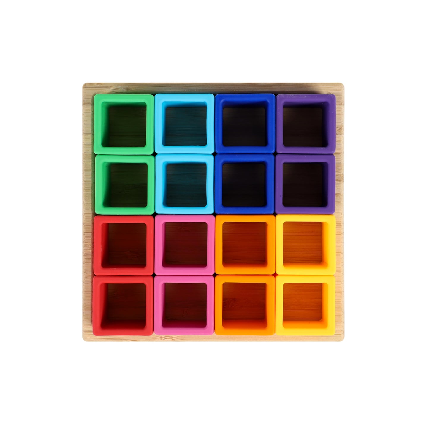 Blue Ginkgo Silicone Rainbow Blocks – [16 Pc] Giftable Soft Blocks For Kids, Bpa-Free Montessori Stacking Toy With Sorting Tray (Vibrant)