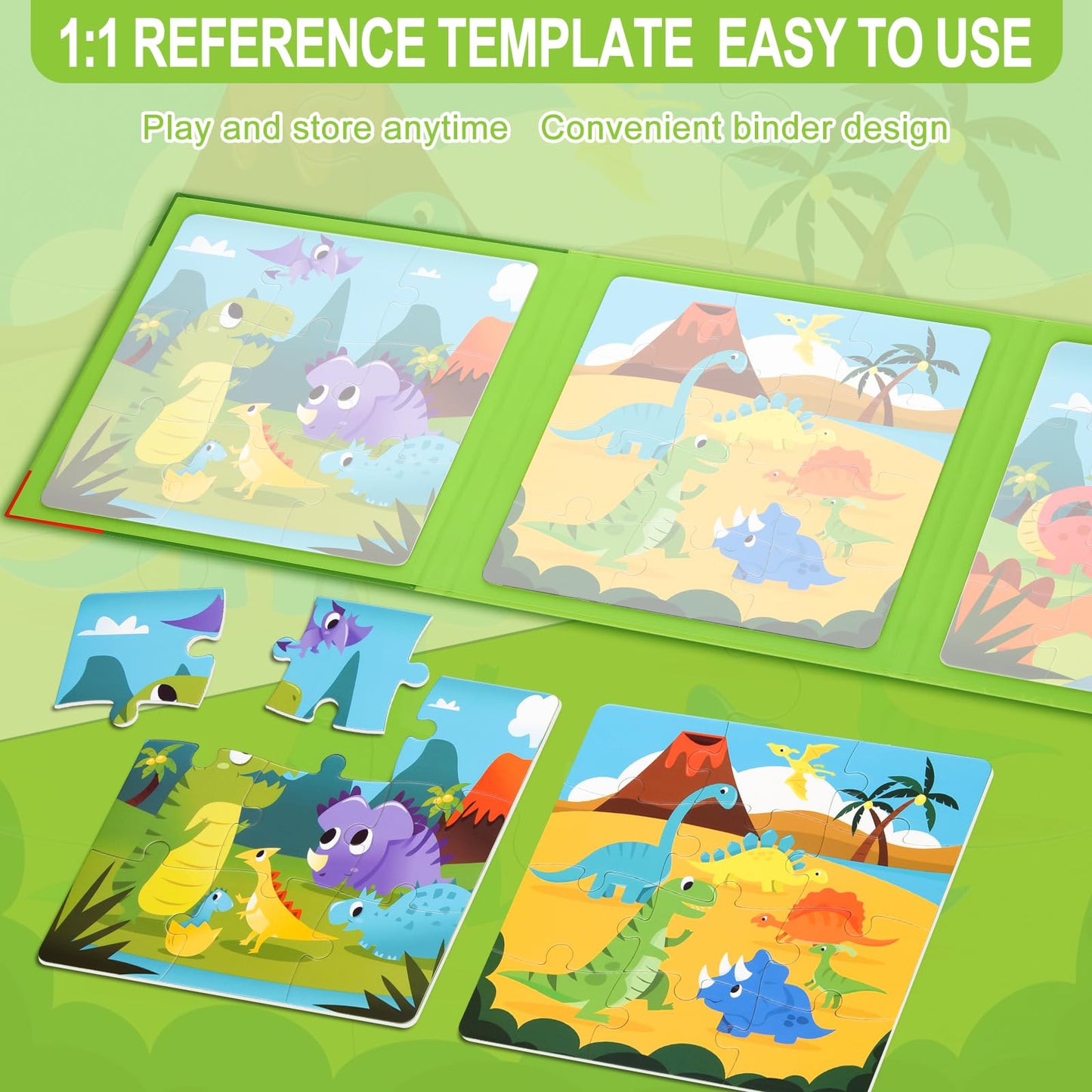 ASTARON Magnetic Puzzles for Toddlers, 16-20-25 Pieces Dinosaur Land Learning Magnet Puzzles for Road Trip, Educational Travel T