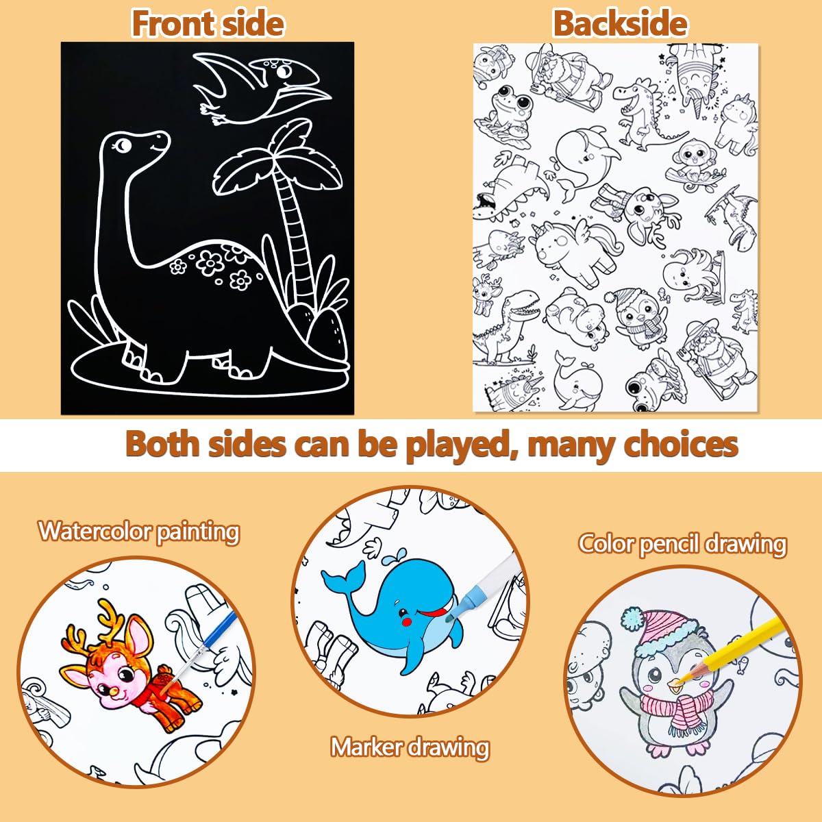 JUNQIU Scratch Art for Kids, Rainbow Scratch Paper Art Set - Dinosaurs, Arts and Crafts for Kids Ages 4-8 Girls Boys, Kids Activ