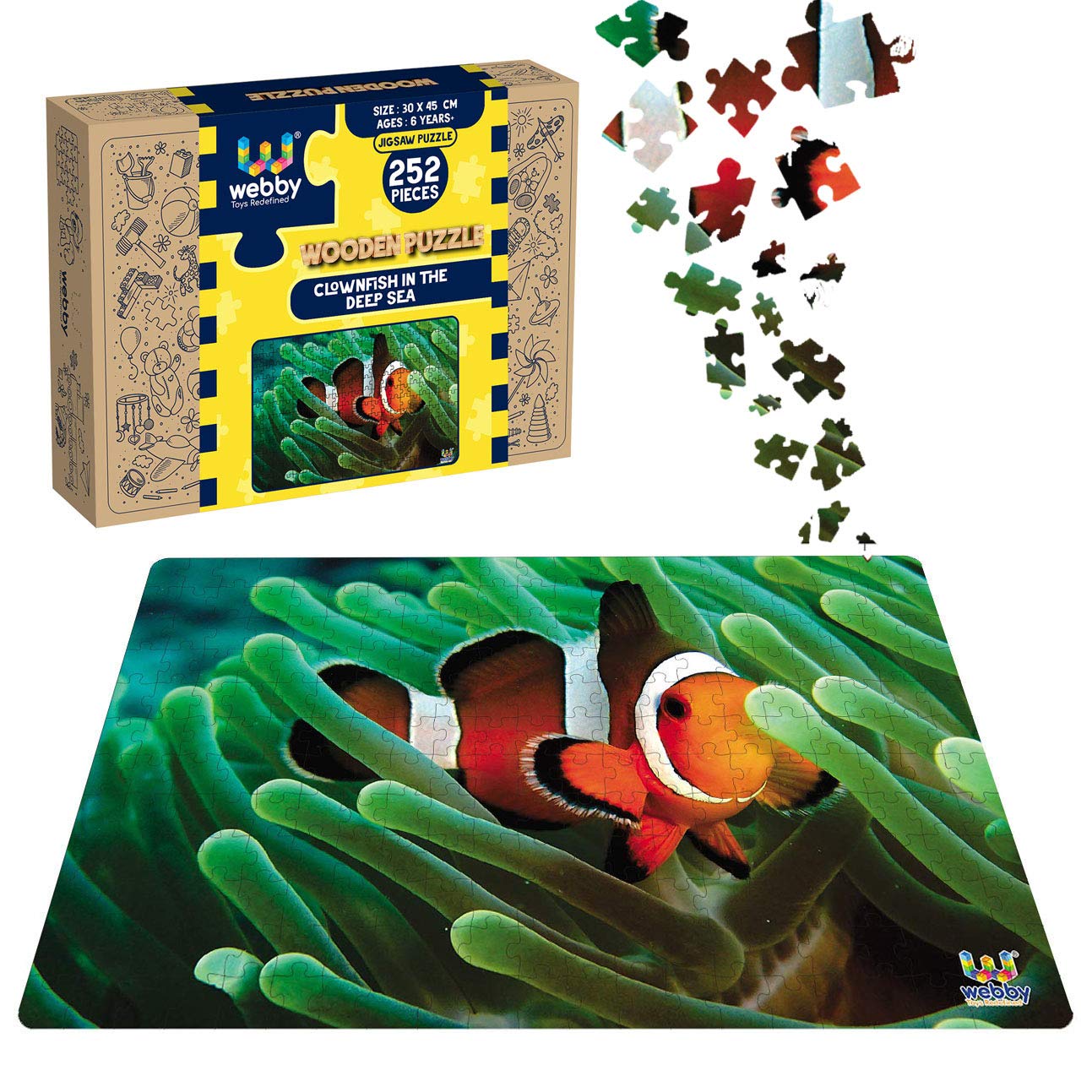 Webby Kids Clownfish In The Deep Sea Wooden Jigsaw Puzzle, 252 Pieces