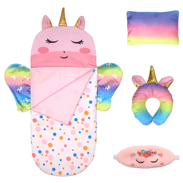 Sotogo 4 Pieces 14 To 14.5 Inch Girl Doll Clothes Doll Sleeping Bag For American Wellie Doll Wishers Doll Include Unicorn Sleepi
