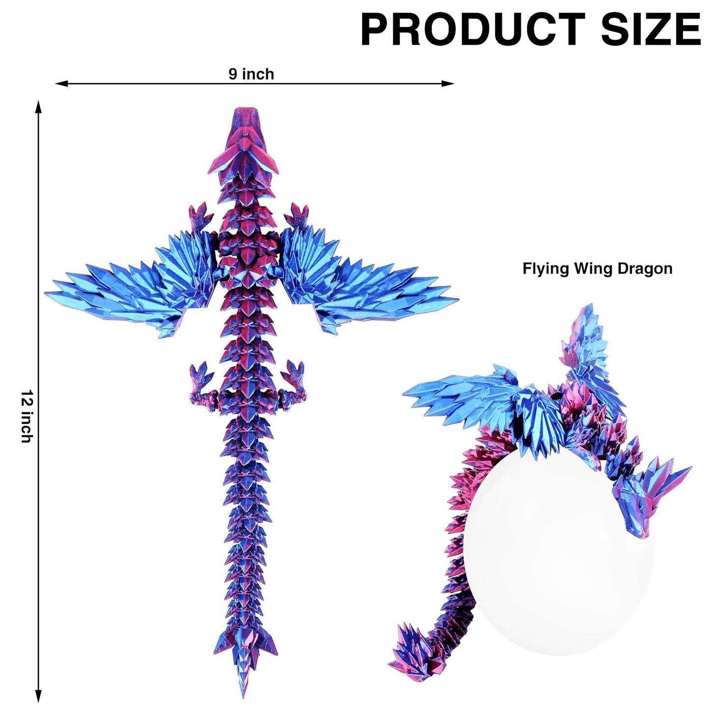 Sumland 3D Printed Dragon With Wings Flying,Crystal Wing Dragon Fidget Toys, Blue Purple