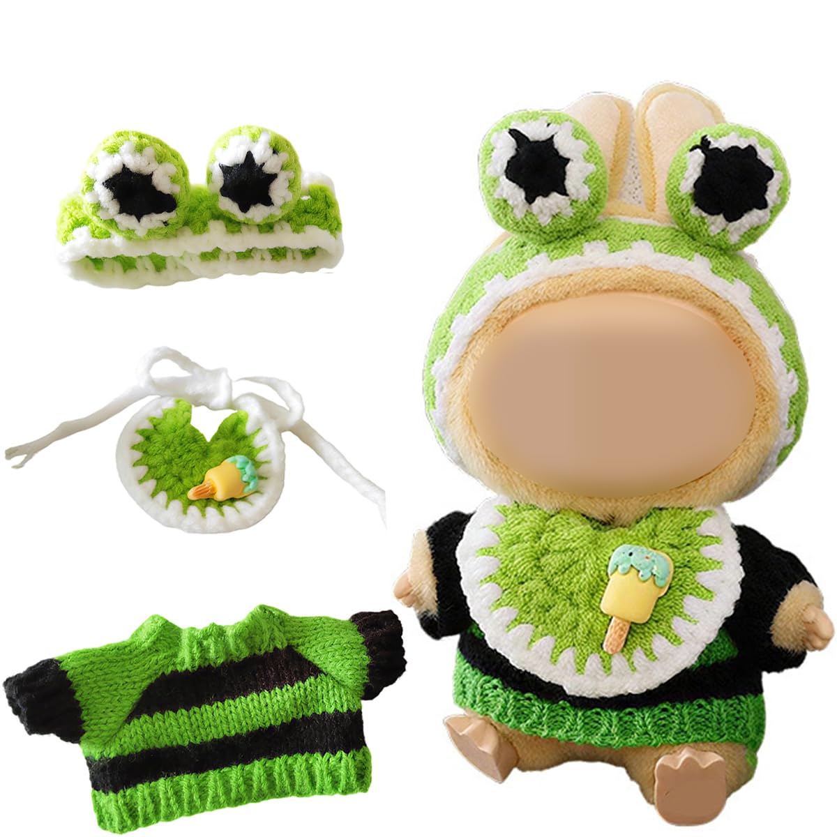 Cgq Labubu Fashion Ensemble,Clothes For Labubu ,3 Piece Sets Frog Fashion Accessoriesfor Labubu Dolls Clothes.