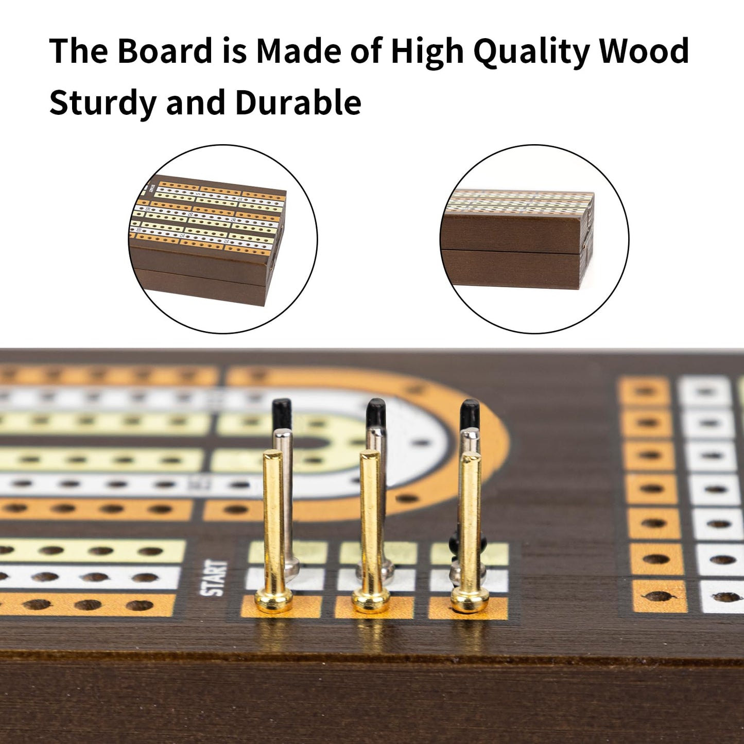 Wodgod Cribbage Board Game Set,With 9 Metal Pegs,2 Decks Of Playing Cards,Built-In Magnetic Storage,Instruction Included, Foldab