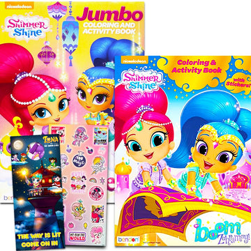 Shimmer and Shine Coloring Book Bundle Set -- 2 Books, Over 50 Stickers, Crayons and Licensed Little Princess Stickers (Shimmer 
