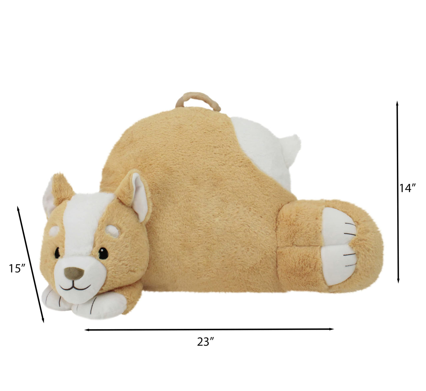 Soft Landing | Nesting Nooks | Soft And Cuddly Portable Back Rest And Reading Pillow With Storage Pocket - Corgi , Tan 15 X 23 X 14 Inches
