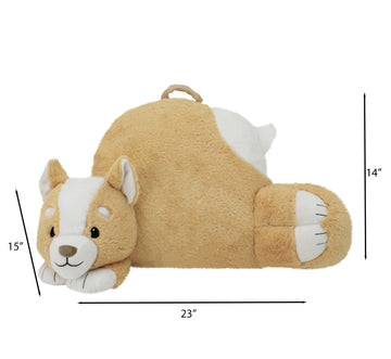 Soft Landing | Nesting Nooks | Soft And Cuddly Portable Back Rest And Reading Pillow With Storage Pocket - Corgi , Tan 15 X 23 X 14 Inches