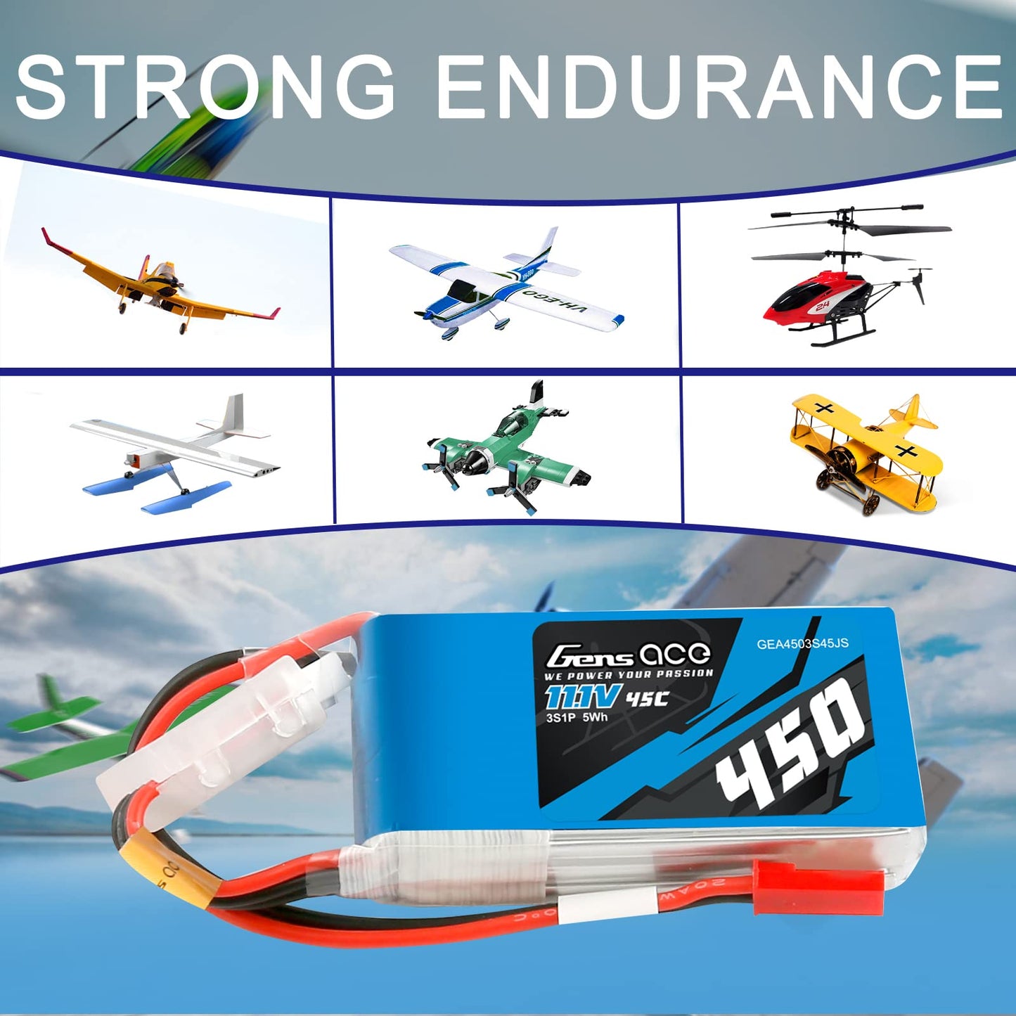 Gens ace 3S Lipo Battery 11.1V 45C 450mAh Lipo Battery Pack with JST-SYP Plug