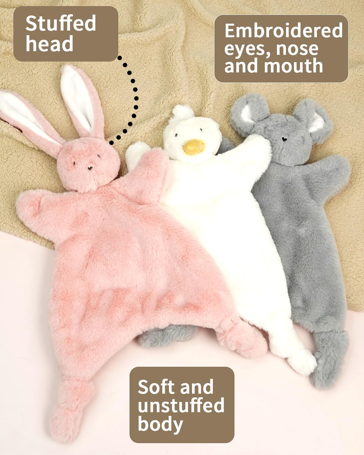 Little Rawr Lovey Soft Toy - 12-Inch Gray Mouse, Polyester Stuffed Animal for Infants 0-6 Months, Security Blanket for Baby Girl & Boy