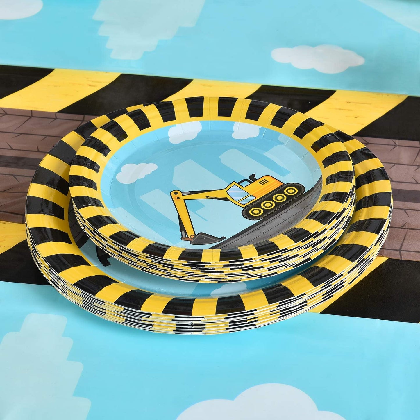 Wernnsai Construction Party Supplies - Disposable Dump Truck Themed Tableware Set For Boys Kids Birthday Dinner Dessert Plates And Napkins Serves 16 Guests 48Pcs