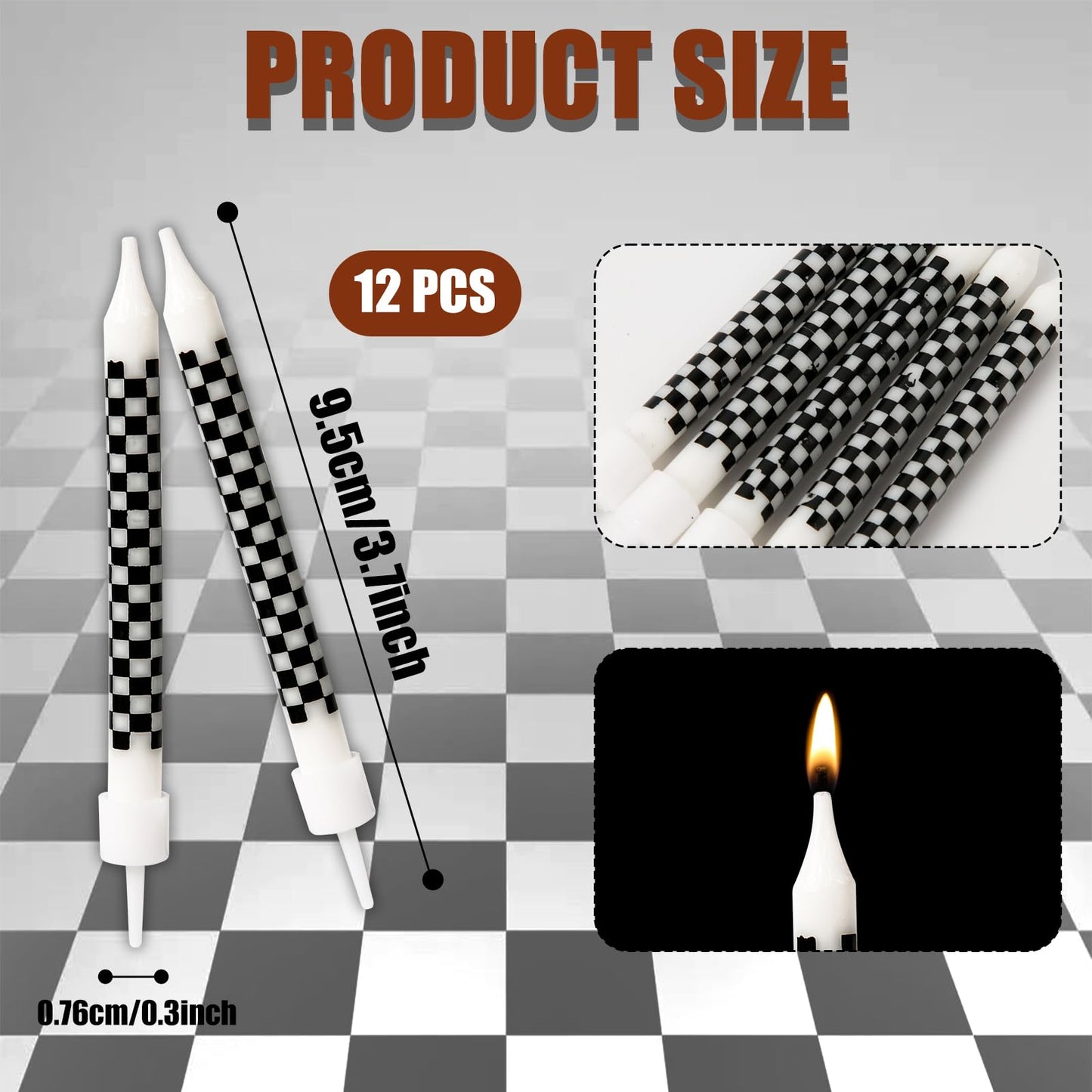 12pcs Racing Cars Themed Birthday Sparkler Candles, Black and White Checkered Flag Birthday Cake Candles Cake Topper Candle Birt