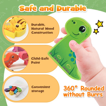 Montessori Dinosaur Toys For 1 2 3 4 Year Old Toddlers, Early Education Toys For Ages 2-4 Boys Girls Kids, Wooden Dinosaur Blocks Sorting & Stacking & Balance Toys, Ideal Preschool Birthday Gift