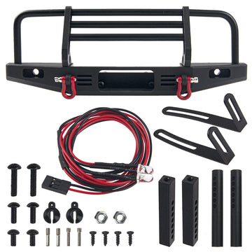Vgoohobby Aluminum Front Bumper with LED Headlights Tow Hook Compatible with Traxxas TRX-4 TRX4 Axial SCX10 SCX10II 90046 90047