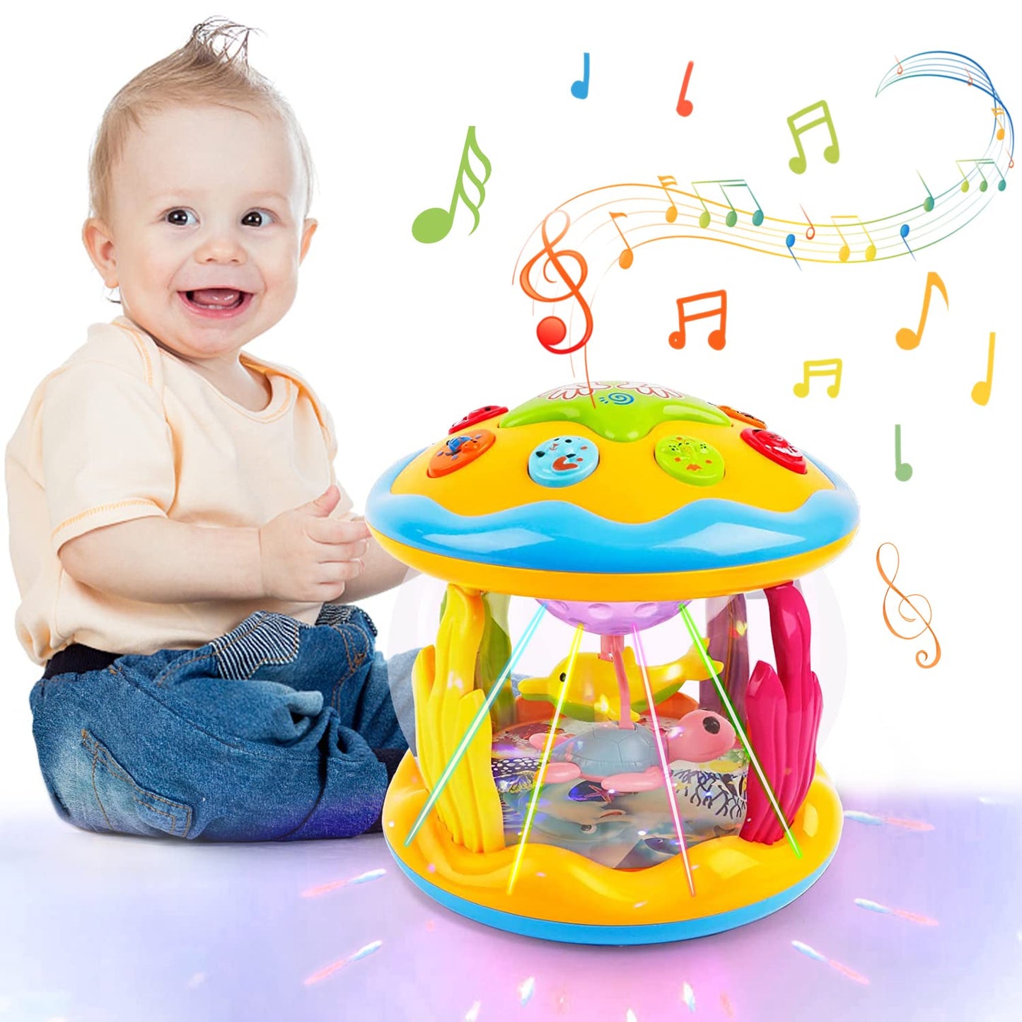 Baby Toys 6 To 12 Months Ocean Projector Baby Light Up Toys Musical Tummy Time Infant Toys 3-6 6-12 12-18 Months 6 7 8 9 Month Old Baby Crawling Toys One Year Old Birthday Gifts Boys Girls