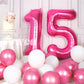 Suwen 40 Inch Hot Pink Large 15 Number Balloons Big Foil Helium Number Balloons 0-9 Jumbo Happy 15Th Mylar Birthday Party Decora