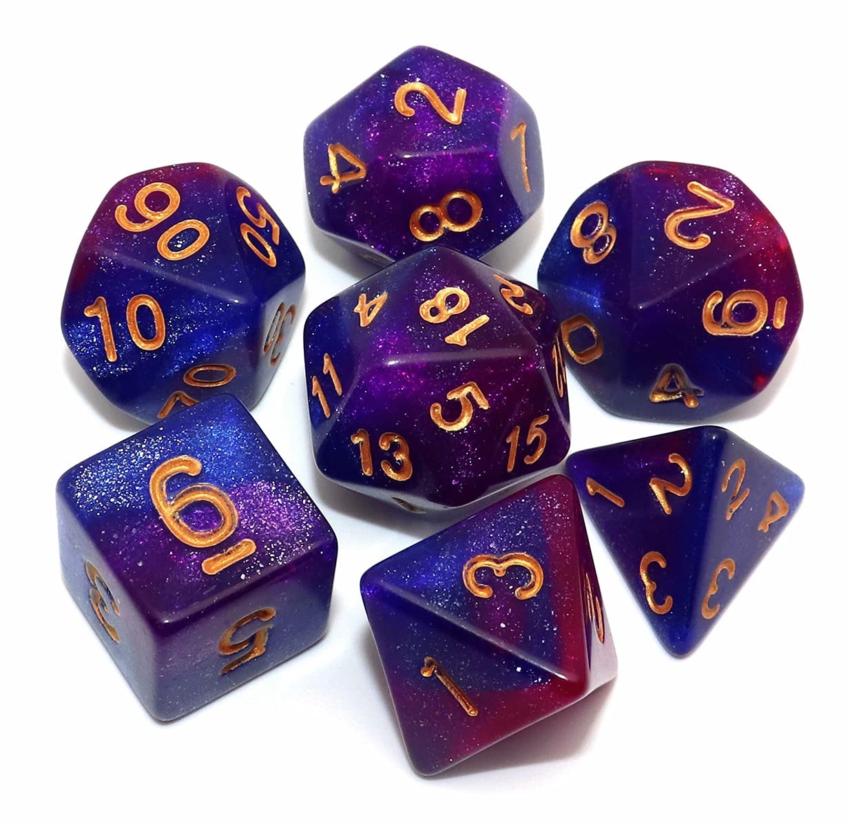 CREEBUY Polyhedral DND Glitter Dice Set for Dungeon and Dragons D&D RPG Role Playing Games Blue Mixed Purple Nebula Dice
