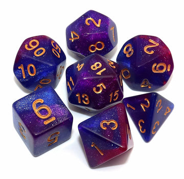 CREEBUY Polyhedral DND Glitter Dice Set for Dungeon and Dragons D&D RPG Role Playing Games Blue Mixed Purple Nebula Dice