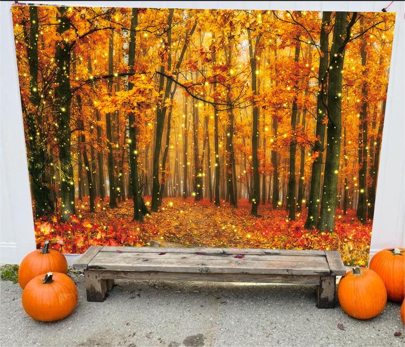 PGSWEER Fall Forest Leaves Glitter Backdrop Golden Maple Thanksgiving Harvest Background Autumn Scenery Baby Shower Photo Studio