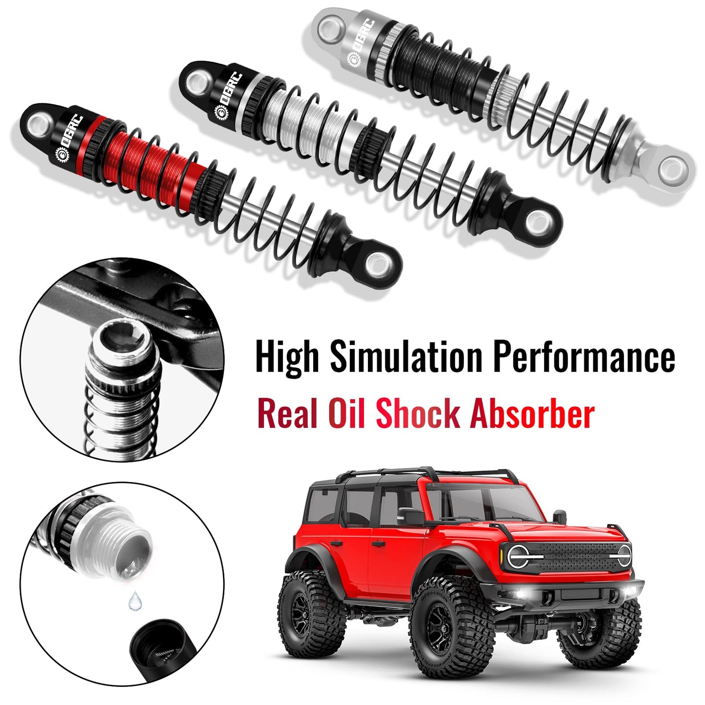 OGRC 59mm Shocks Absorber Oil Threaded Damper Threaded Shock Absorber for TRX4M 1/18 RC Crawler Upgrade Parts (Black Silver)